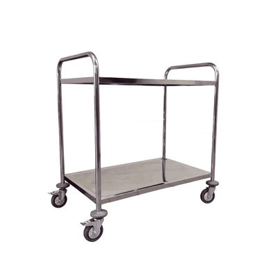 2 Shelf Stainless Steel Tray Trolley – 100kg Capacity with Braked Castors
