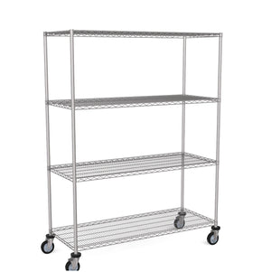 Zinc Wire Shelving – Mobile Unit 1740mm High | 4 Tier Heavy Duty Storage Rack