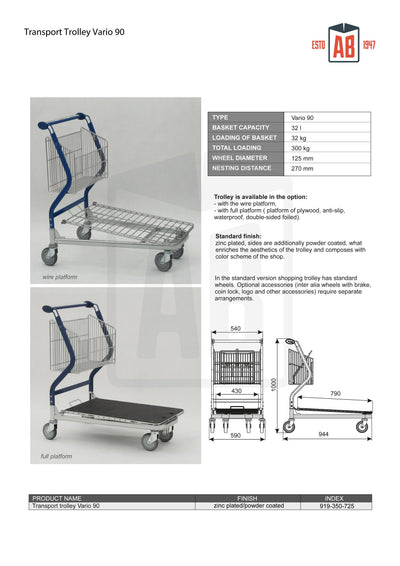 Vario 90 Transport Trolley – Fixed Basket Trolley with Plywood Platform