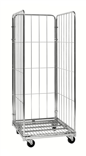 3-sided galvanised steel roll container pallet cage with castors and 400kg capacity