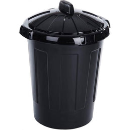 Heavy Duty Plastic Waste Bin - 80 Litre Black Dustbin with Lid