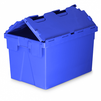 Blue Attached Lid Container – Heavy Duty Plastic Storage & Distribution Box