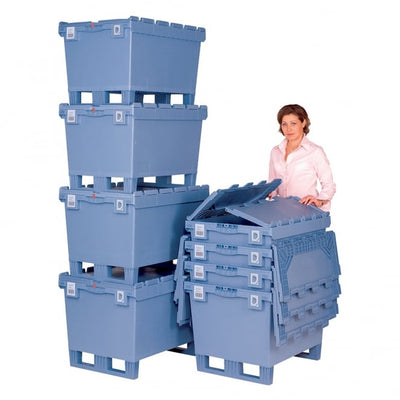 Heavy Duty Attached Lid Container with Fork Entry Shoes