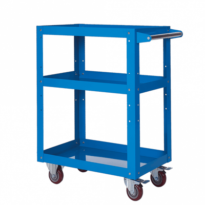 3 Shelf Steel Tray Trolley, 150kg Capacity, Reversible Shelves – 765 x 460mm