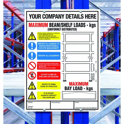Pallet Racking Weight Load Notice Sign 350 x 470mm Semi-Rigid PVC